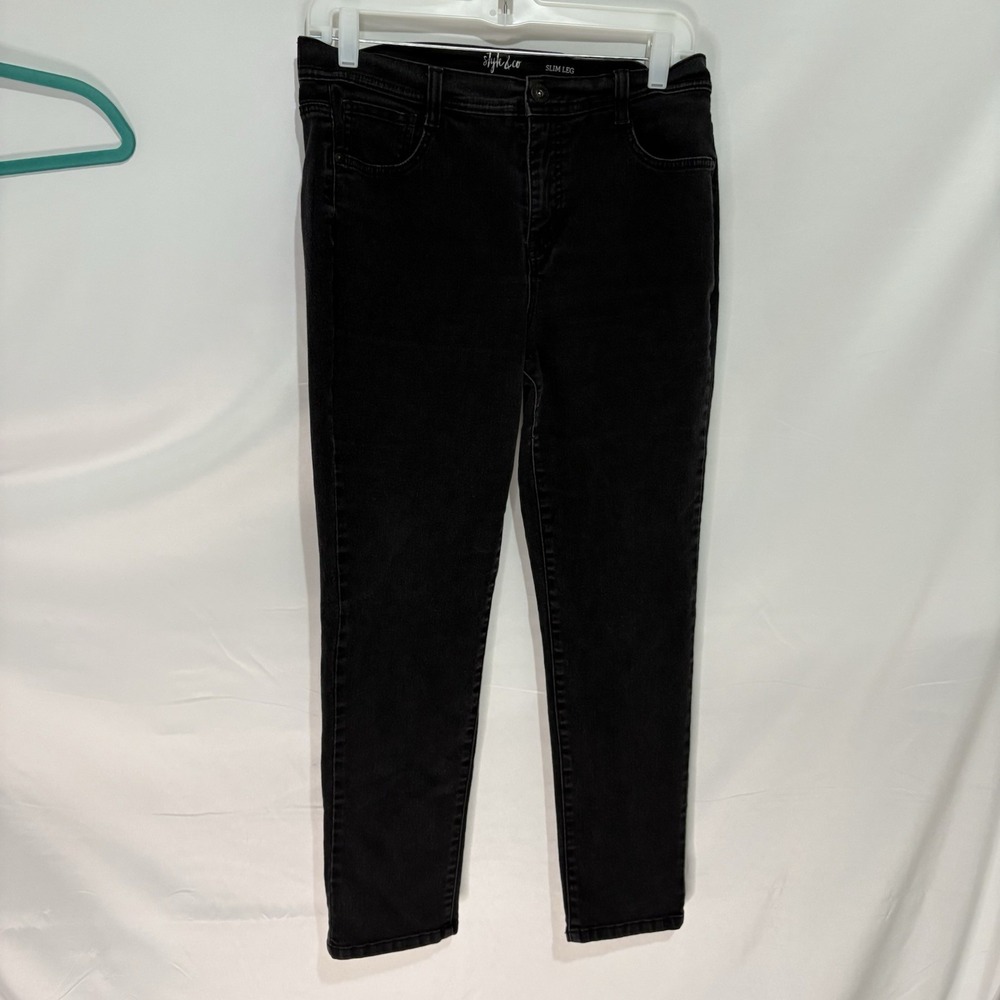 Style & Co Jeans Black Slim Leg Denim Womens 12 Petite 12P Slimming Zip Closure